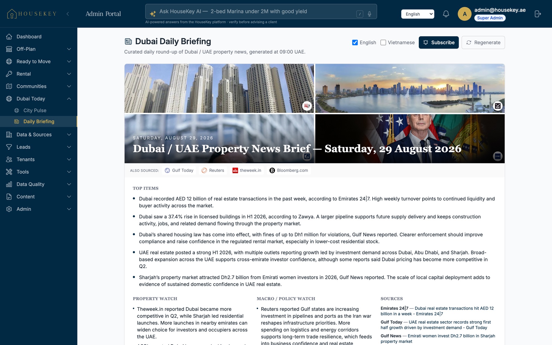 The Dubai daily briefing: an editorial market brief generated each morning.